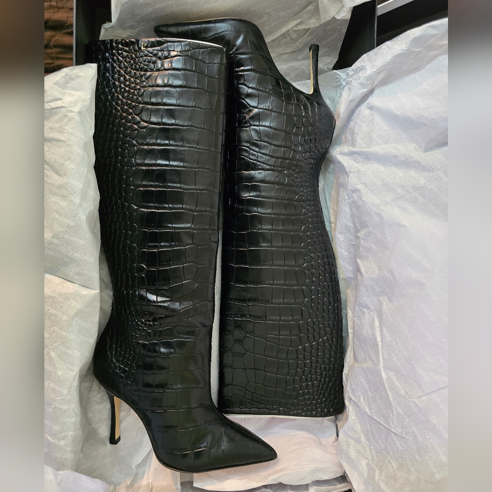 Larroude Kate Boot In Black Stamped Leather